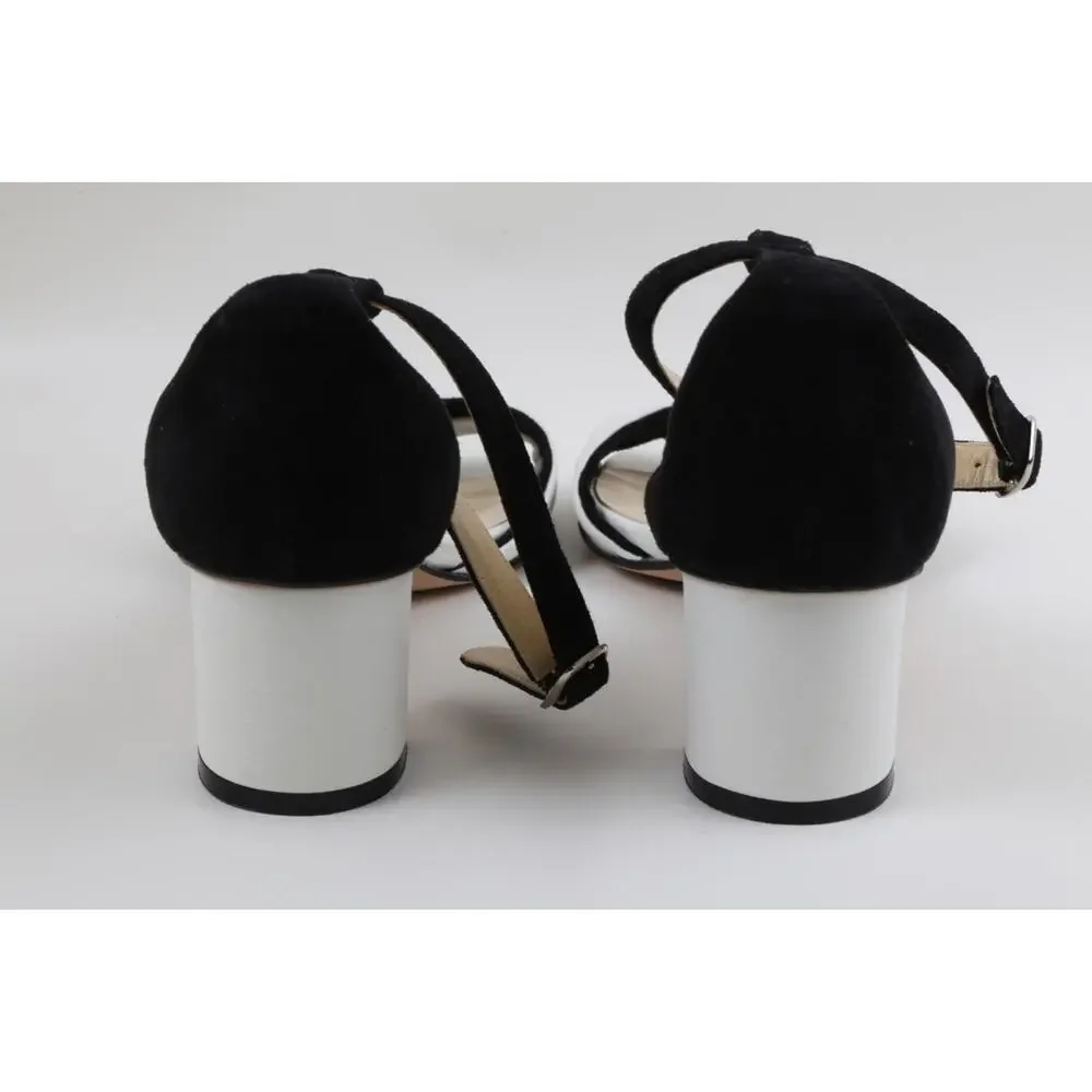 SARAH FLINT Handmade Black White Suede Leather Block Ankle Strap Sandals Size 39 - Picture 14 of 16